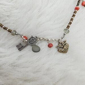 NWT Free Spirit Peyote Bird Santa Fe Gemstone Beaded Heart Key Charm Necklace